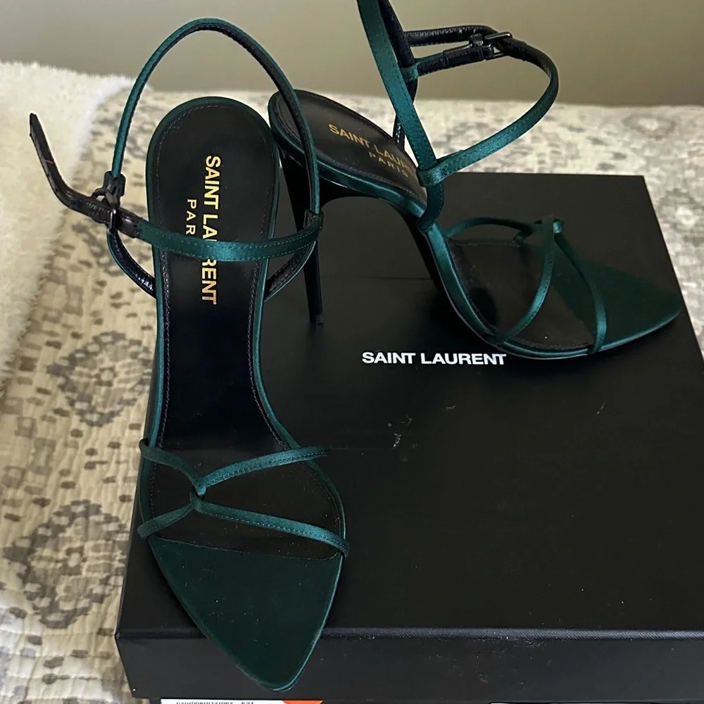 Crepe Satin Clara 110 Ankle Strap Sandals 36 Dorian Green - Picture 2 of 5